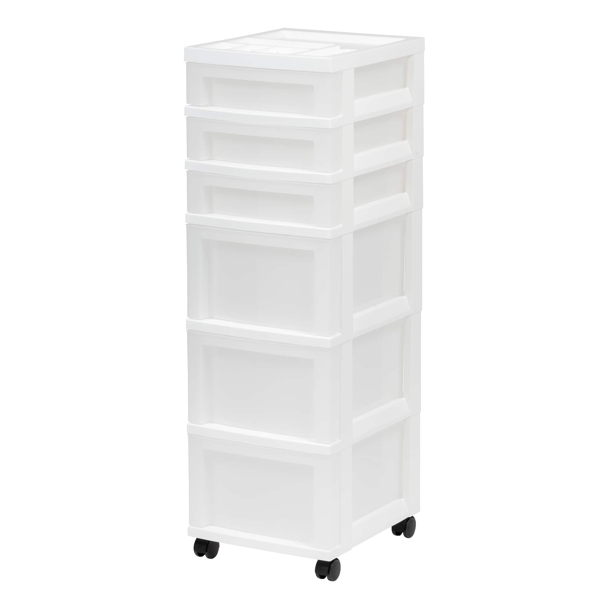 IRIS White 6-Drawer Storage Cart With Organizer Top